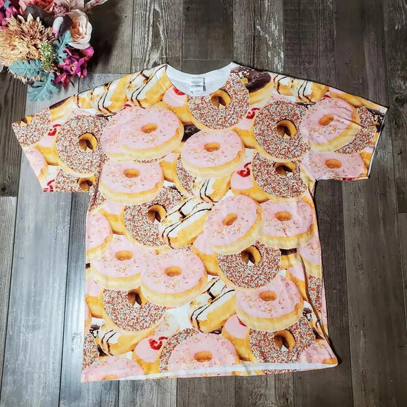 JERZEES Dri-Power Sport Allover Donut Print Men's T-shirt Size Large EUC - Picture 1 of 15